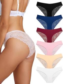 HBselect 6PCS Seamless Slips Damen Nahtlose Unterwäsche Spitzen Hipster Frauen Sexy V Waisted Unterhosen Atmungsaktiv Angenehme Panties Passform von HBselect