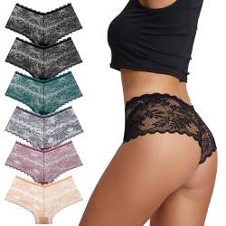 HBselect 6er Pack Spitze Unterwäsche Unterhosen Damen Sexy Unterwäsche für Frau Weiche und Bequem Slip Nahtlos Hipster Spitzenhöschen Panties Mehrpack von HBselect