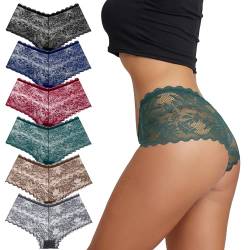 HBselect 6er Pack Spitze Unterwäsche Unterhosen Damen Sexy Unterwäsche für Frau Weiche und Bequem Slip Nahtlos Hipster Spitzenhöschen Panties Mehrpack von HBselect