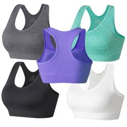 HBselect Sport BH Bustier Damen Bralette Nathloser mit Polstern Sportbekleidung Baumwolle ohne Bügel atmungsaktiv Joggen Yoga Jumping Fitness Schwarz Grau Weiß Lila Grün M von HBselect