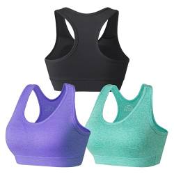 HBselect Sport BH Bustier Damen Bralette Nathloser mit Polstern Sportbekleidung Baumwolle ohne Bügel atmungsaktiv Joggen Yoga Jumping Fitness Schwarz Lila Grün XL von HBselect