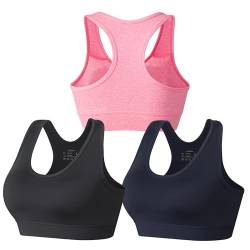 HBselect Sport BH Bustier Damen Bralette Nathloser mit Polstern Sportbekleidung Baumwolle ohne Bügel atmungsaktiv Joggen Yoga Jumping Fitness Schwarz Rosa Dunkelblau M von HBselect