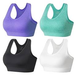 HBselect Sport BH Bustier Damen Bralette Nathloser mit Polstern Sportbekleidung Baumwolle ohne Bügel atmungsaktiv Joggen Yoga Jumping Fitness Schwarz Weiß Lila Grün M von HBselect