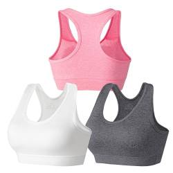 HBselect Sport BH Bustier Damen Bralette Nathloser mit Polstern Sportbekleidung Baumwolle ohne Bügel atmungsaktiv Joggen Yoga Jumping Fitness Weiß Grau Rosa L von HBselect