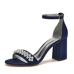 HCDZF Damen Offene Zehe Hochhackige Sandalen Pumps Schuhe für Hochzeit Party Abendkleid,Dark blue,37 EU von HCDZF