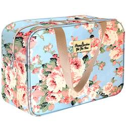 HCFGS Blume Kulturbeutel Volle Größe Wasserdicht Große Kosmetiktasche Reise Make-up Taschen Organizer für Damen und Frauen (Blau Rose) von HCFGS