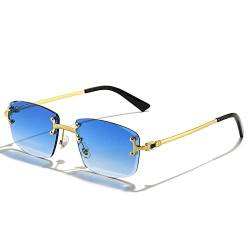 HCHES Blaue Verlaufslinse Metall Sonnenbrille Männer Frauen Luxus Designer Randlose Kleine Quadratische Sonnenbrille Für Männer Framless,C01,A von HCHES
