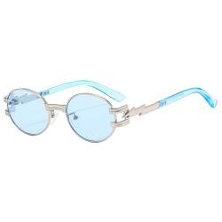 HCHES Gothic Steampunk Sonnenbrille Männer und Frauen Retro Runde Metallrahmen Brillen UV400,C5 Silber Blau,Einheitsgröße von HCHES