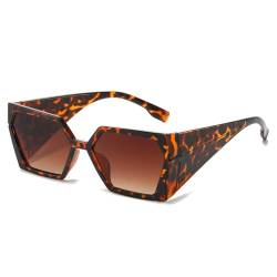 HCHES Polygon Square Damen-Sonnenbrille mit Farbverlauf, UV400, Leoparden-Farbverlauf, Einheitsgröße von HCHES