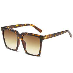 HCHES Quadratische Sonnenbrille Damen Vintage Oversize Damen Sonnenbrille Schwarz Farbverlauf Damen Brille Herren.s Oculos UV400,Leopard Tea,wie abgebildet von HCHES