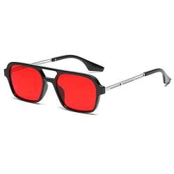 HCHES Retro-Doppelbrücken-Frauen-Sonnenbrille-Art- und Weiseluxusgradient-Brillen, die hohlen Leoparden-Blau-Sonnenbrillen-Männer Shades UV400, Schwarz-Rot, als Abbildung neigen von HCHES