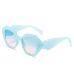 HCHES Retro übergroße unregelmäßige Polygon-Sonnenbrille für Damen, geleefarbene Brillen, Schattierungen von UV400, Herren-Sonnenbrille mit Farbverlauf, Blau, Blau, Rosa, Einheitsgröße von HCHES