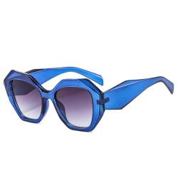 HCHES Retro übergroße unregelmäßige Polygon-Sonnenbrille für Damen, geleefarbene Brillen, Schattierungen von UV400, Herren-Sonnenbrille mit Farbverlauf, blaugrauer Farbverlauf, Einheitsgröße von HCHES