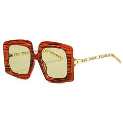 HCHES Übergroße quadratische Sonnenbrille Damen Vintage große Sonnenbrille Shades UV400 Männer männlich weiblich Brillen, Streifen, Gold von HCHES