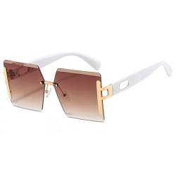 HCHES Übergroße randlose quadratische Sonnenbrille für Damen, Damen, Sonnenbrille, klar, UV400, weiß, Einheitsgröße von HCHES