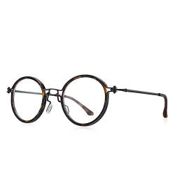 Herren Steampunk Brillengestell Beliebte Damen Retro Runde Augengestelle Für Herren Damen Titan Rahmen,7,Einheitsgröße von HCHES