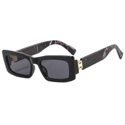 Jelly Color Rechteckige Sonnenbrille Herren Damen Quadratische Sonnenbrille Muster Reise Vintage Retro Shades Weiblich UV400,Schwarz,Einheitsgröße von HCHES