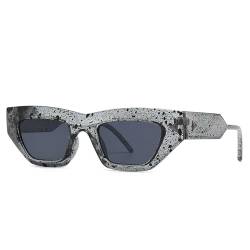 Kleine quadratische Sonnenbrille für Damen und Herren, Vintage-Stil, gepunktet, Katzenaugen-Sonnenbrille, UV400-Brille, grau, Einheitsgröße von HCHES