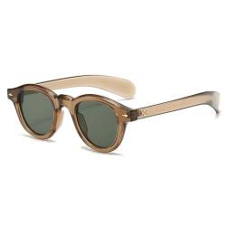 Kleine runde Sonnenbrille Damen Retro Clear Ocean Lens Shades UV400 Herren Nieten Punk Sonnenbrille,Olivgrün,Einheitsgröße von HCHES