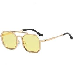 Polygon Sonnenbrille Herren Vintage Herren Sonnenbrille Retro Zeige Gesicht Kleine Sonnenbrille Brille Rechteck Gafas De Sol Mujer,GoldYellow,Z von HCHES