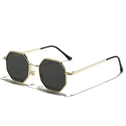 Polygon Sonnenbrille Herren Vintage Octagon Metall Sonnenbrille Damen Goggle Sonnenbrille Herren Gafas De Sol UV400,C01 Gold Schwarz,Einheitsgröße von HCHES