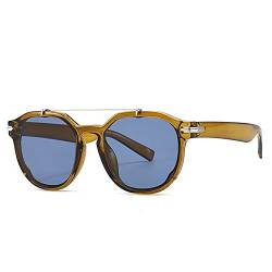 Vintage Double Beam Runde Sonnenbrille für Damen Mode Schwarz Weiß Gradient Sonnenbrille Herren Klaue Driving Eyewear Gafas, grün blau, Einheitsgröße von HCHES