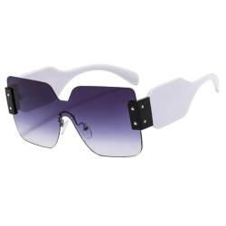Vintage randlose quadratische Sonnenbrille für Damen und Herren, breites Bein, großer Rahmen, Sonnenbrille, UV400, weiß, Einheitsgröße von HCHES