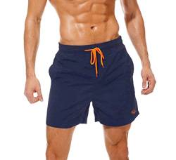 HCSS Badehose Herren Badeshorts Männer Boardshorts Schnelltrocknend Schwimmhose mit Gummizug Kordel und Mesh-Futter(Dunkelblau-L) von HCSS