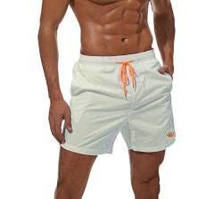 HCSS Badehose Herren Badeshorts Männer Boardshorts Schnelltrocknend Schwimmhose mit Gummizug Kordel und Mesh-Futter (Weiß-XL) von HCSS