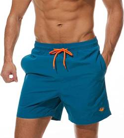 HCSS Badeshorts Herren Sommer Essential Badehose Männer Schnelltrocknend Schwimmhose mit Gummizug Mesh-Futter(Pfauenblau-S) von HCSS