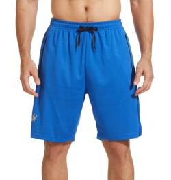 HCSS Herren Sport Shorts Kurze Hose Schnell Trocknend Basketball Shorts Sommer mit Reißverschlusstasche(Blau-L) von HCSS