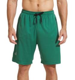 HCSS Herren Sport Shorts Kurze Hose Schnell Trocknend Basketball Shorts Sommer mit Reißverschlusstasche(Grün-3XL) von HCSS