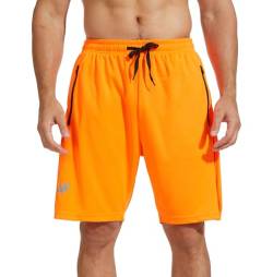 HCSS Herren Sport Shorts Kurze Hose Schnell Trocknend Basketball Shorts Sommer mit Reißverschlusstasche(Orange-L) von HCSS