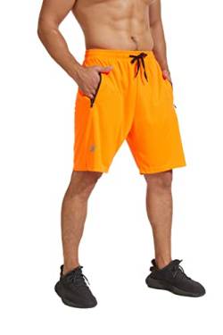 HCSS Herren Sport Shorts Kurze Hose Schnell Trocknend Basketball Shorts Sommer mit Reißverschlusstasche(Orange-M) von HCSS