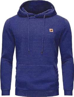 HCSS Hoodie Herren Pullover Klassischer Sweatshirt Casual Kapuzenpullover Waffelgitter Langarmpullover mit Kapuze(Blau-3XL) von HCSS