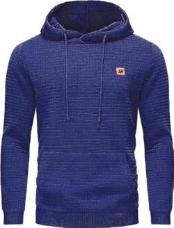 HCSS Hoodie Herren Pullover Klassischer Sweatshirt Casual Kapuzenpullover Waffelgitter Langarmpullover mit Kapuze(Blau-L) von HCSS