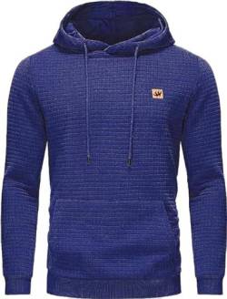 HCSS Hoodie Herren Pullover Klassischer Sweatshirt Casual Kapuzenpullover Waffelgitter Langarmpullover mit Kapuze(Blau-XL) von HCSS