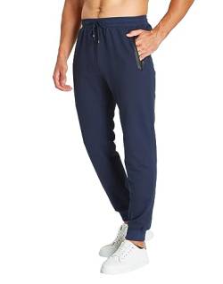 HCSS Jogginghose Herren Sweathose Trainingshose Herren Baumwolle Sporthose Lang Slim fit mit Elastische Bündchen(Blau-L) von HCSS