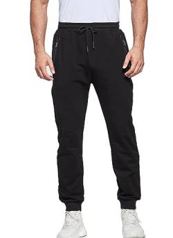 HCSS Jogginghose Herren Sweathose Trainingshose Herren Baumwolle Sporthose Lang Slim fit mit Elastische Bündchen(Schwarz-L) von HCSS