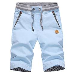 HCSS Kurze Hosen Herren Bermuda Shorts Herren Sommer Chino Shorts Baumwolle Gummizug mit Tasche(Himmelblau-3XL) von HCSS