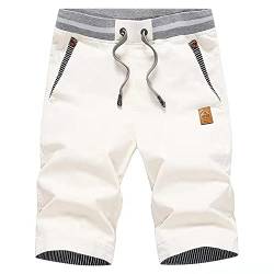 HCSS Kurze Hosen Herren Bermuda Shorts Herren Sommer Chino Shorts Baumwolle Gummizug mit Tasche(Weiß-3XL) von HCSS