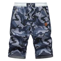 HCSS Kurze Hosen Herren Bermuda Shorts Herren Sommer Chino Shorts Baumwolle Gummizug mit Tunnelzug(Camouflage Blau-XL) von HCSS