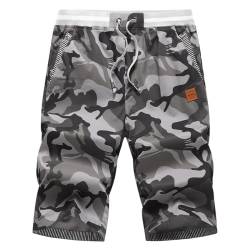 HCSS Kurze Hosen Herren Bermuda Shorts Herren Sommer Chino Shorts Baumwolle Gummizug mit Tunnelzug(Camouflage Grau-XXL) von HCSS