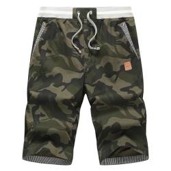 HCSS Kurze Hosen Herren Bermuda Shorts Herren Sommer Chino Shorts Baumwolle Gummizug mit Tunnelzug(Camouflage Grun-3XL) von HCSS