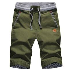 HCSS Kurze Hosen Herren Bermuda Shorts Herren Sommer Chino Shorts Baumwolle Gummizug mit Tunnelzug(Grun-L) von HCSS