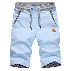 HCSS Kurze Hosen Herren Bermuda Shorts Herren Sommer Chino Shorts Baumwolle Gummizug mit Tunnelzug(Himmelblau-S) von HCSS