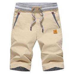 HCSS Kurze Hosen Herren Bermuda Shorts Herren Sommer Chino Shorts Baumwolle Gummizug mit Tunnelzug(Khaki-M) von HCSS