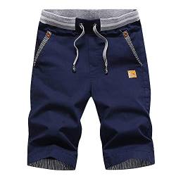 HCSS Kurze Hosen Herren Bermuda Shorts Herren Sommer Chino Shorts Baumwolle Gummizug mit Tunnelzug(Navy Blau-XL) von HCSS