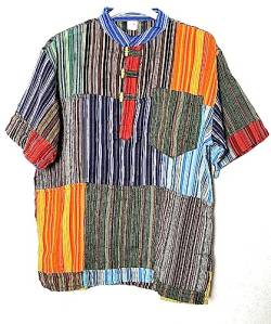 Hippie-Hemd für Herren, kurzärmelig, Baumwolle, mehrfarbig, hergestellt in Nepal, bunt, L von HCZ