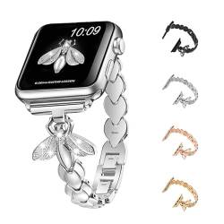 Apple Watch-Armband für Damen, mit glitzernden Diamanten, iWatch Band 38 mm, 40 mm, 41 mm, 42 mm, 44 mm, 45 mm, Smartwatch-Band für Apple Watch 9/8/7/6/5/4/3/2/1/SE/SE2/Ultra 1/2 (38/40/41 mm, Silber) von HDAYM